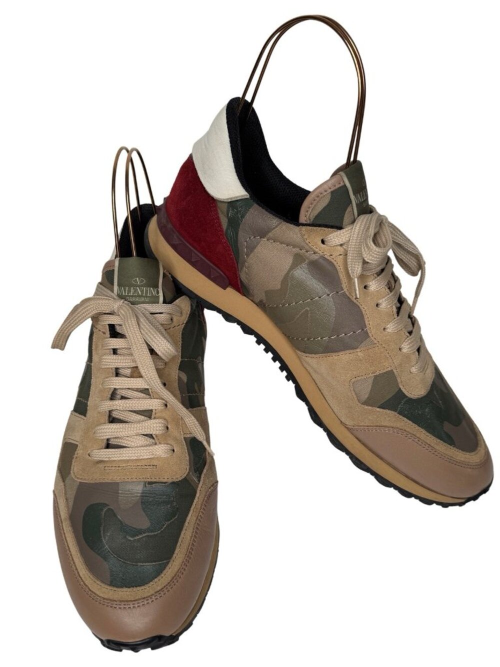Valentino Size 45 Camouflage Rockrunner Studded Green Beige Sneaker